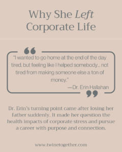 Dr. Erin Hallahan founder story graphic